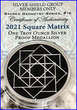 2021 Silver Shield SQUARE MATRIX 1oz Proof #16 in Sacred Geometry WithCOA