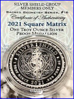 2021 Silver Shield SQUARE MATRIX 1oz Proof #16 in Sacred Geometry WithCOA