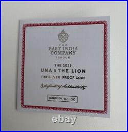 2021 Una And The Lion Solid Silver Proof 1oz Coin Ltd Edition East India Company