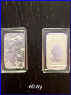 2022 Australia Dragon 1oz Solid Silver. 999 Perth Mint Bar (5 x 1oz Bars)