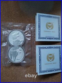 2022 Germania Beasts Fenrir 2 X 1oz Solid Silver. 999 Coins In Double Capsule #1
