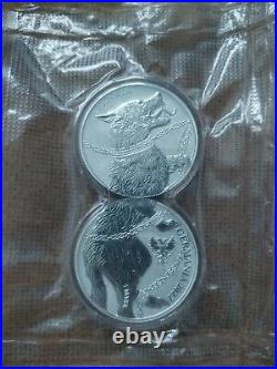 2022 Germania Beasts Fenrir 2 X 1oz Solid Silver. 999 Coins In Double Capsule #2