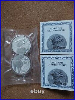 2022 Germania Beasts Fenrir 2 X 1oz Solid Silver. 999 Coins In Double Capsule #3