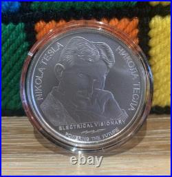 2022 Nikola Tesla Natural Healing 1oz. 999 Solid Silver Coin In Capsule
