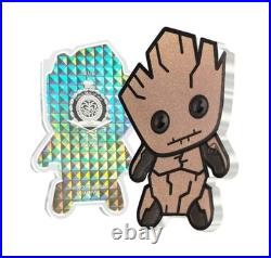 2022 Niue Marvel Kawaii Groot 1oz Silver Shaped Proof Coin 2022 Niue Marvel Kawaii Groot 1oz Silver Shaped Proof Coin