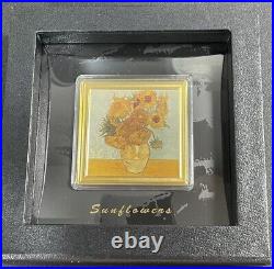 2023 2 Oz 999 Silver Niue Vincent Van Gogh Painting Sunflowers Gilded Proof Coin