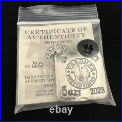 2023 5 Oz Pardner Pour Silver Square Deal Bar with COA #120