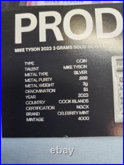 2023 Mike Tyson 3 Grams Solid Silver Celebrity Mint card graded 10.1 Of 4000