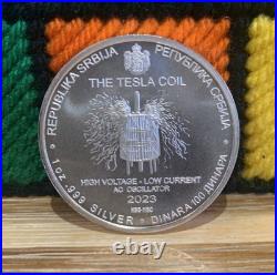 2023 Nikola Tesla The Tesla Coil 1oz. 999 Solid Silver Coin In Capsule