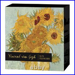 2023 Niue Vincent Van Gogh Sunflowers 2 oz Silver Gilded Proof Coin