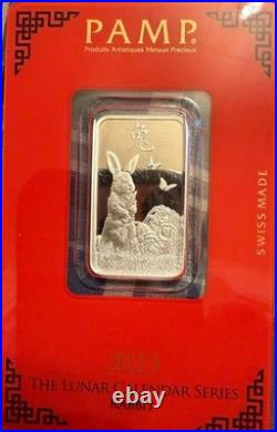 2023 PAMP Swiss 10g. 999 Silver Bar Rabbit Lunar Calendar Series Assay Card