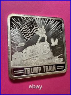 2024 1oz Proof Trump Square Trump Train Silver Bar 45 MAGA 47.999 Fine Silver