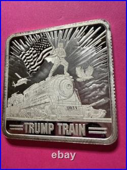 2024 1oz Proof Trump Square Trump Train Silver Bar 45 MAGA 47.999 Fine Silver