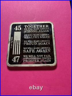 2024 1oz Proof Trump Square Trump Train Silver Bar 45 MAGA 47.999 Fine Silver