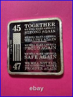 2024 1oz Proof Trump Square Trump Train Silver Bar 45 MAGA 47.999 Fine Silver