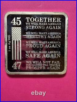 2024 1oz Proof Trump Square Trump Train Silver Bar 45 MAGA 47.999 Fine Silver
