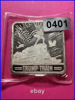 2024 1oz Proof Trump Square Trump Train Silver Bar 45 MAGA 47.999 Fine Silver