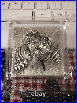 2024 Furious Beasts Series Grizzly Bear 2oz Antiqued Silver Stacker. 999 LOT#637