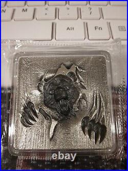 2024 Furious Beasts Series Grizzly Bear 2oz Antiqued Silver Stacker. 999 LOT#637