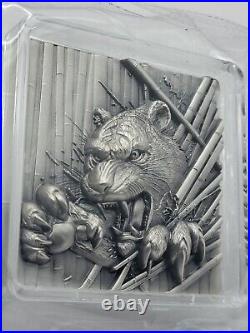 2024 Furious Beasts Tiger Korean 2 oz Fine Silver Antiqued Stacker