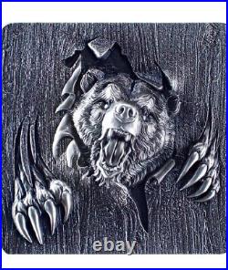 2024 Korea Furious Beasts Series Grizzly Bear 2oz. 999 Antiqued Silver Stacker