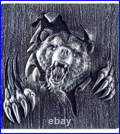 2024 Korea Furious Beasts Series Grizzly Bear 2oz. 999 Antiqued Silver Stacker