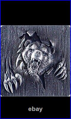 2024 Korea Furious Beasts Series Grizzly Bear 2oz. 999 Antiqued Silver Stacker