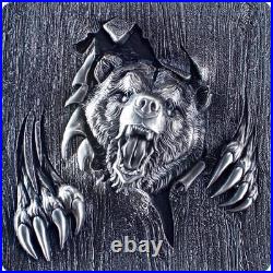 2024 Korean Furious Beasts BEAR 2 oz. 999 Antique Silver Stacker WithCapsule #906