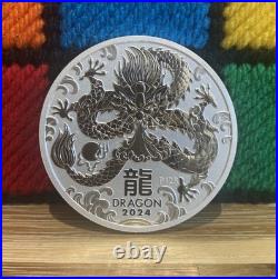 2024 Lunar Year Of The Dragon 2 Oz Solid Silver. 999 Coin Australian Perth Mint