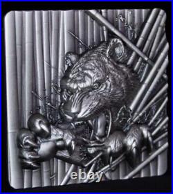 2024 South Korea Furious Beasts Tiger 2oz Silver Antiqued Stacker In Capsule