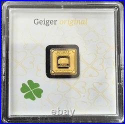 2025 Geiger Edelmetalle 1 Gram. 999 Fine Gold Square Shamrock Series C0022045