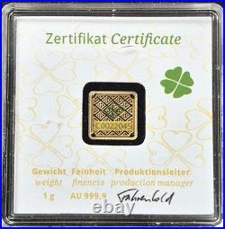 2025 Geiger Edelmetalle 1 Gram. 999 Fine Gold Square Shamrock Series C0022045