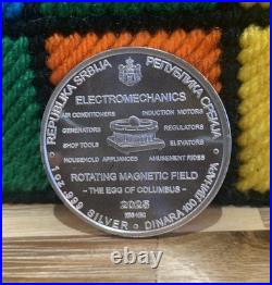 2025 Nikola Tesla Electromechanics 1oz. 999 Solid Silver Coin In Capsule