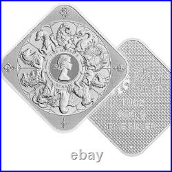 2025 UK The Royal Mint Queen's Beast Completer 10 oz Pure Silver Square Bar