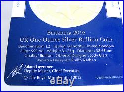20 Troy Ounce. 999 Fine Solid Silver £2 Britannia Coins 2016 Carded Sealed
