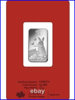 20x 2023 PAMP Suisse 10g. 999 Silver Bar Lunar Rabbit In Assay $25/each