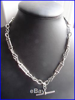 21 ins HEAVY VICTORIAN T BAR double SOLID SILVER ALBERT NECK CHAIN NECKLACE 75g