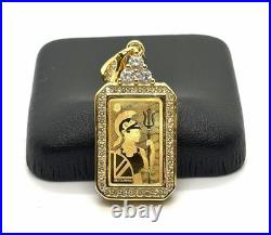 24K Gold Britannia 1g Gold Bar Pendant Sterling Silver 925 CZ Halo Unisex Gift