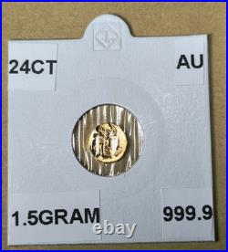 24ct Gold Bar 1.5 Gram Solid 999.9 Fine Gold Dragon Head Bullion Bar Cast Poured