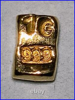 24ct Gold Bar 1 Gram Solid 999.9 Fine Gold Bullion Bar Cast Poured