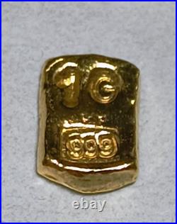 24ct Gold Bar 1 Gram Solid 999.9 Fine Gold Bullion Bar Cast Poured