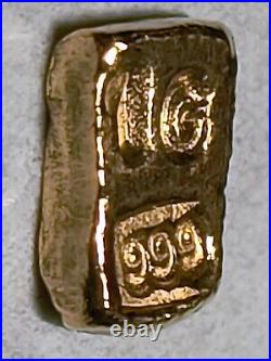 24ct Gold Bar 1 Gram Solid 999.9 Fine Gold Bullion Bar Cast Poured
