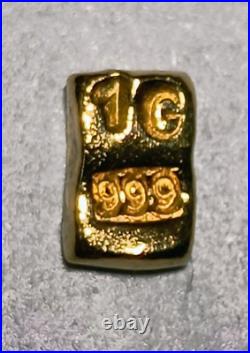 24ct Gold Bar 1 Gram Solid 999.9 Fine Gold Bullion Bar Cast Poured