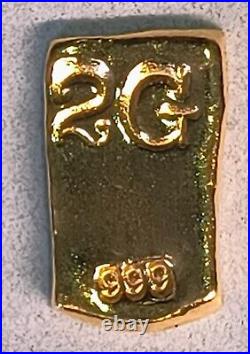24ct Gold Bar 2 Gram Solid 999.9 Fine Gold Bullion Bar Cast Poured