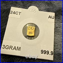 24ct Gold Bar 3 Gram Solid 999.9 Fine Gold Bullion AU