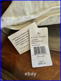 $285 Ralph Lauren Polo Player Bullion White Silver 100% Linen Throw Pillow NWT