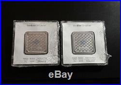 (2) 50 gram Geiger Edelmetalle Silver Square Encapsulated in Assay Mint Sealed