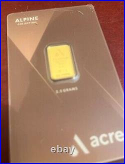 2.5 Grams PURE 24K GOLD Acre 999.9 Bullion Certified Single Bar Limited Edition