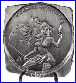 2 Troy Oz. 999 Silver Averys Wench Locker Mint Hand Poured Square Antiqued W COA