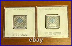 2 X GEIGER Edelmettalle 1 troy oz. 999 Silver Square Bar in Assay Lot Of 2